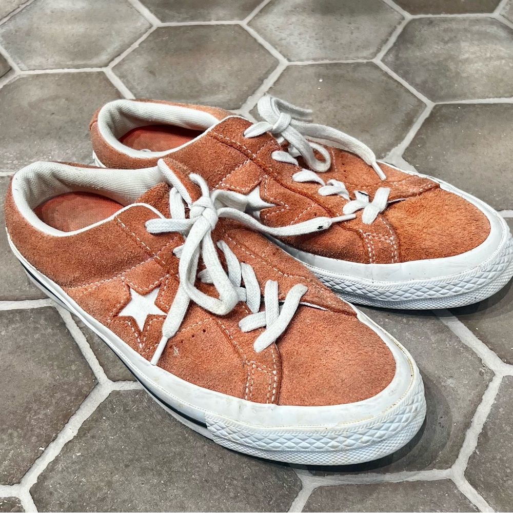 Converse All Star Low-Top Suede Sneakers in Rust Orange with White Star